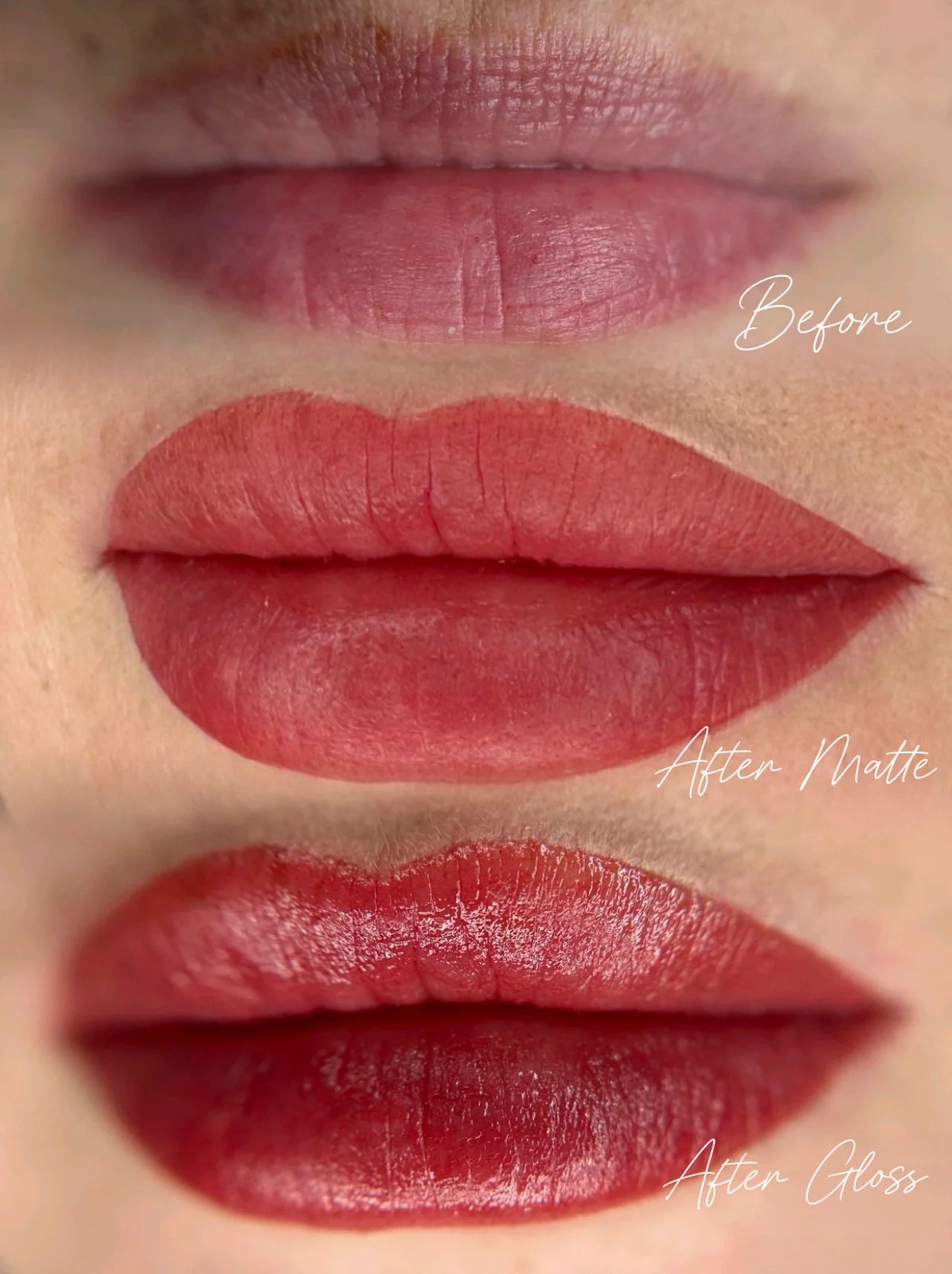 Lip blush before and after , matte and gloss